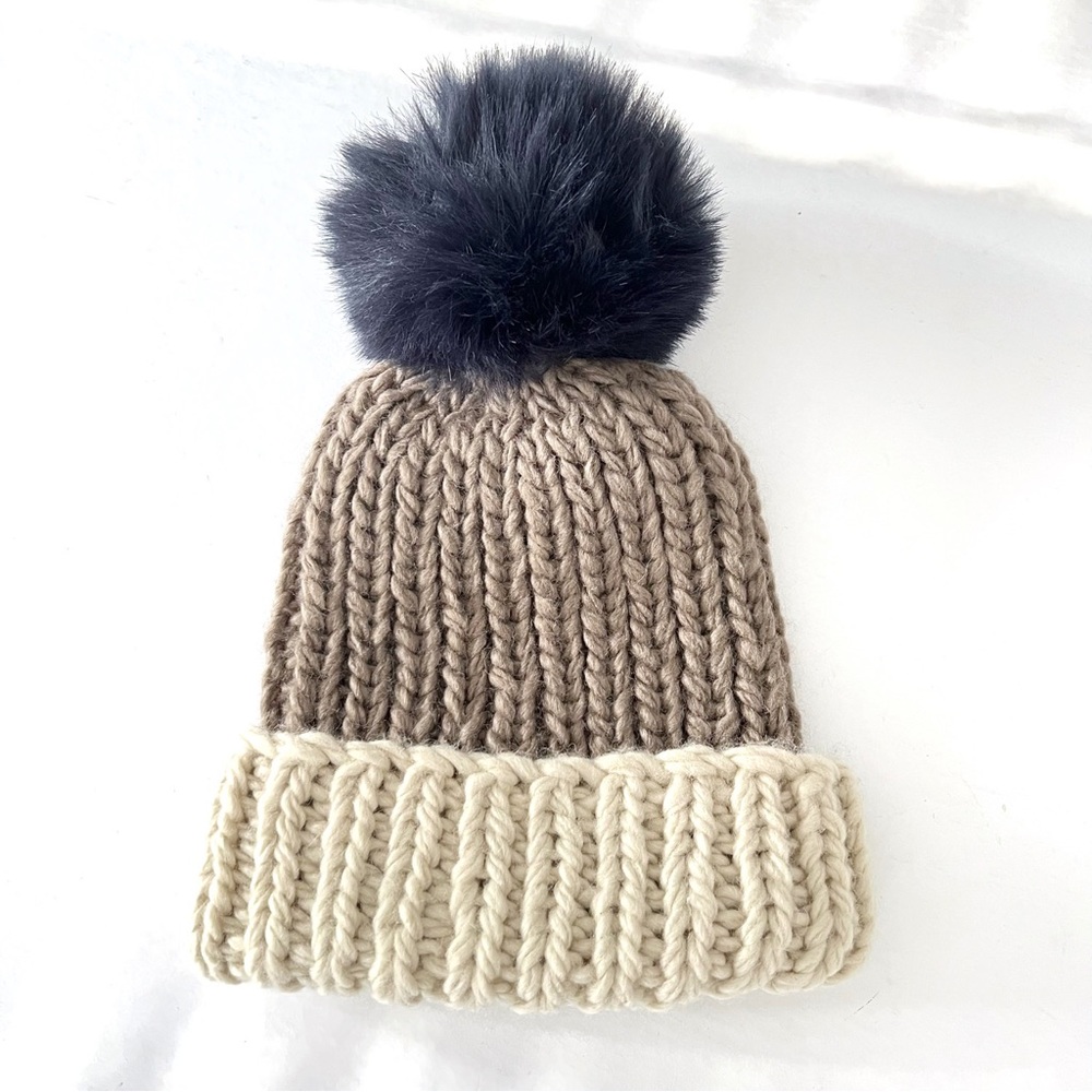 Shiraleah Taupe Andi Pom Chunky Knit Beanie Hat